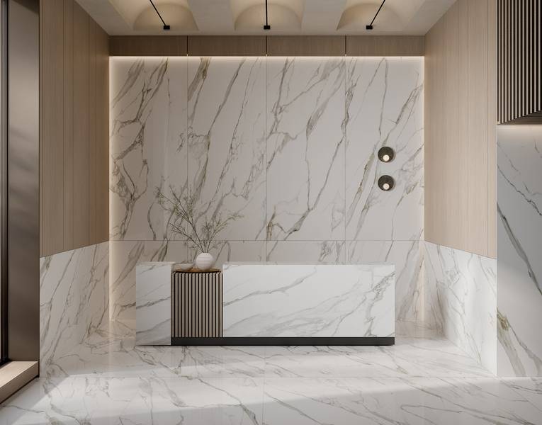 RAK Ceramics Calacatta Imperiale collection room setting