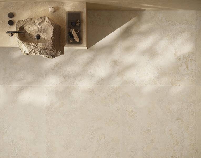 RAK Ceramics Travertine Cross Cut collection room setting