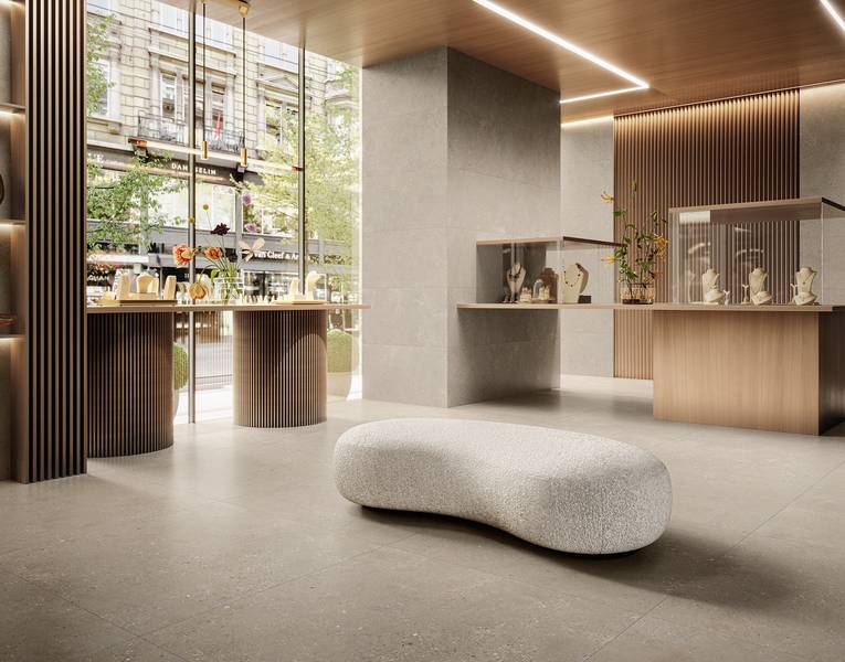 RAK Ceramics Creative Concrete P Stone collection room setting