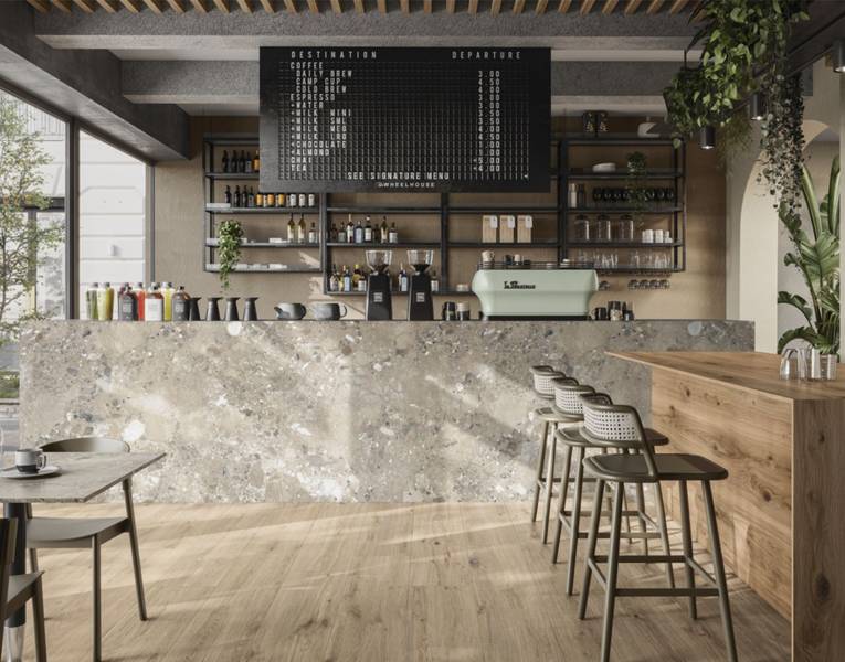 RAK Ceramics Flake stone collection room setting