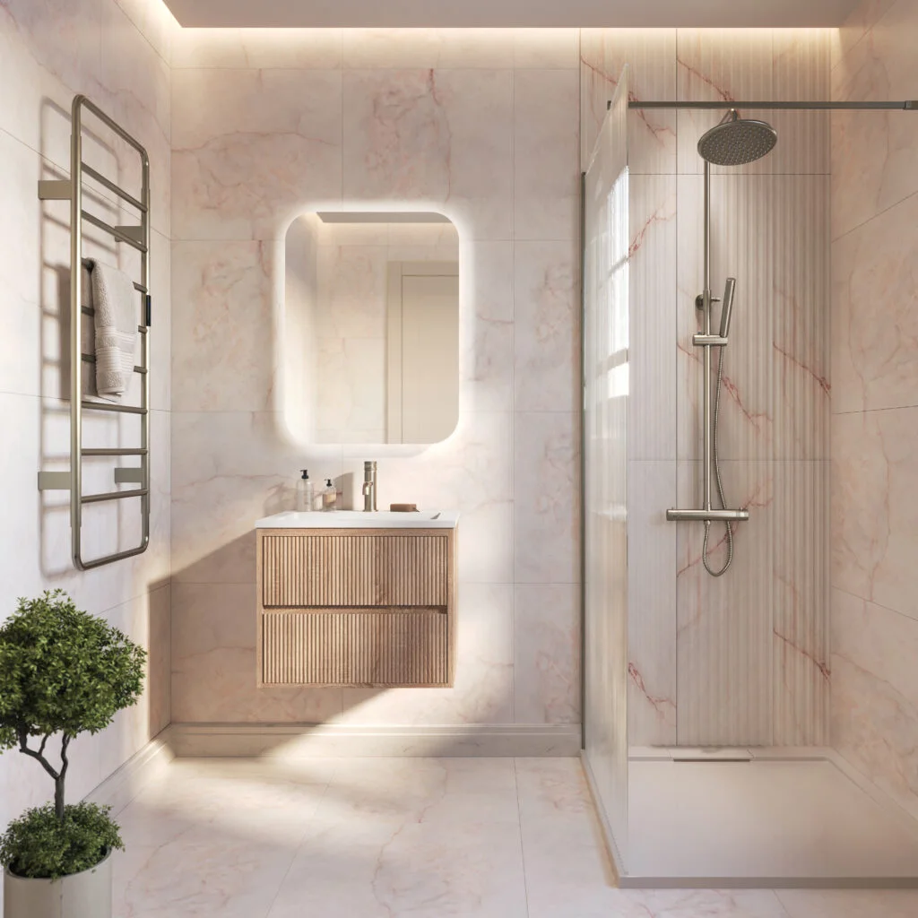 Scudo Bathrooms: Linea Square in Sonoma Oak, manufacturer collection setting